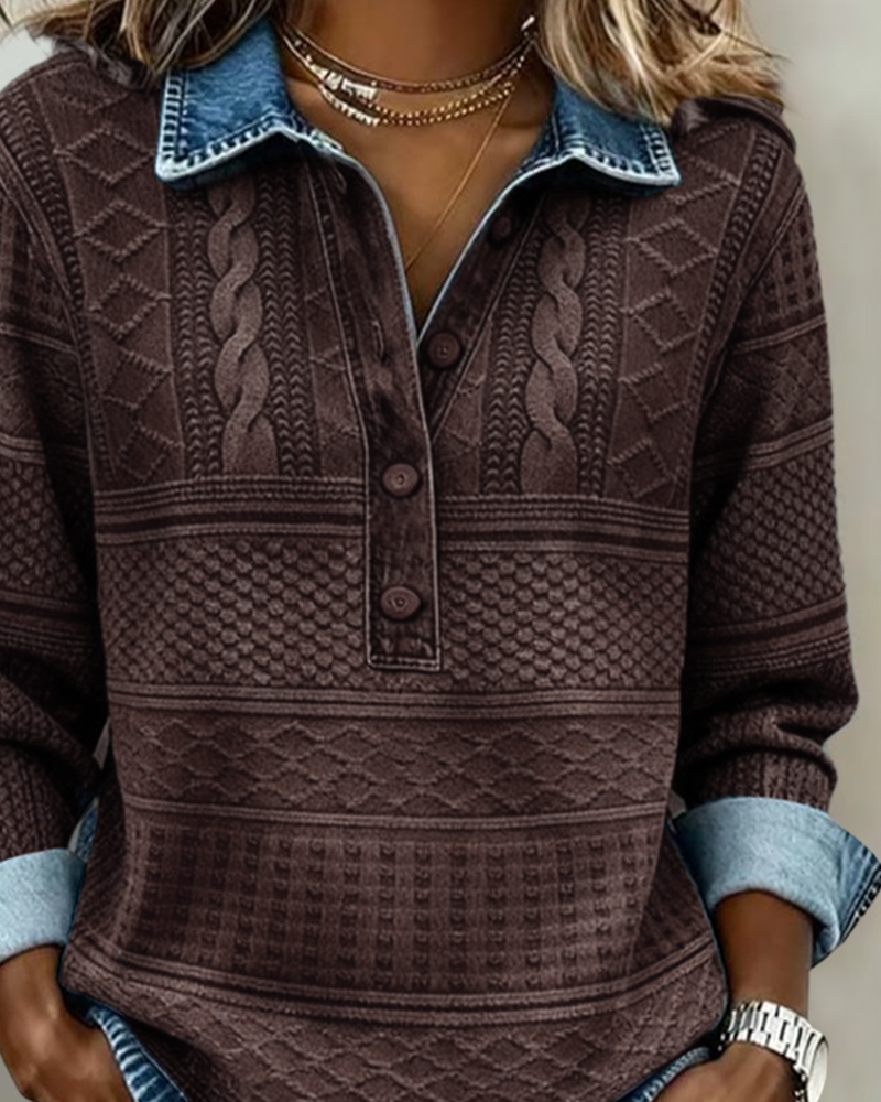Kelli Womens Cable Knit Sweater with Collar