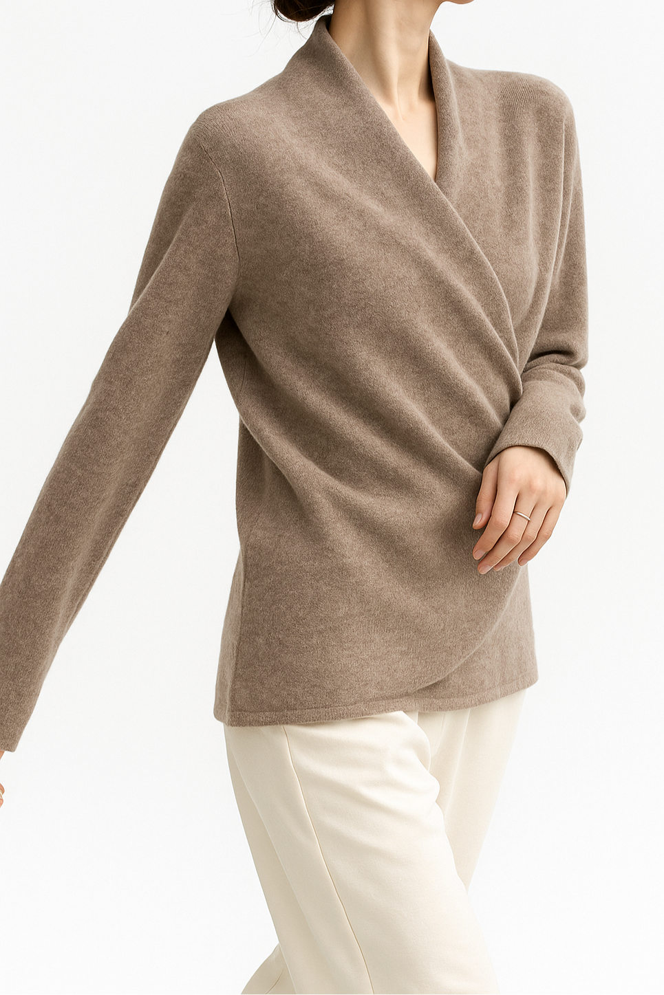 Wendy Womens V-Neck Wrap Sweater in Cashmere Knit