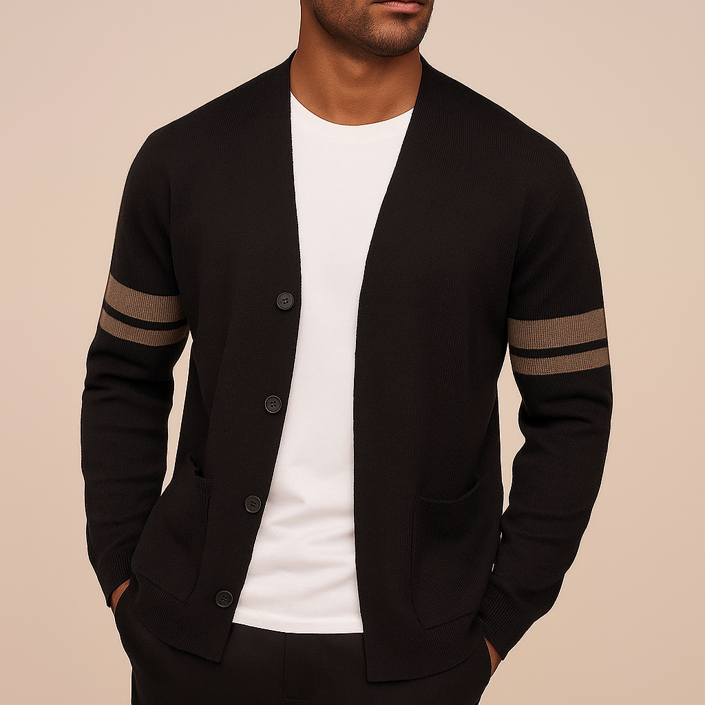 Giancarlo Mens Merino Wool Blend Cardigan in Black