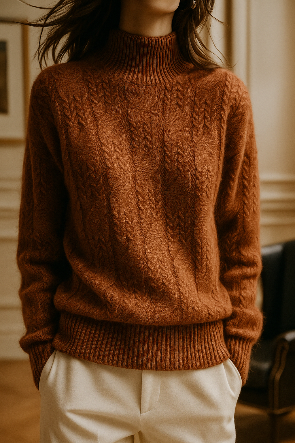 Rachel Womens Cable Knit Cashmere Blend Sweater