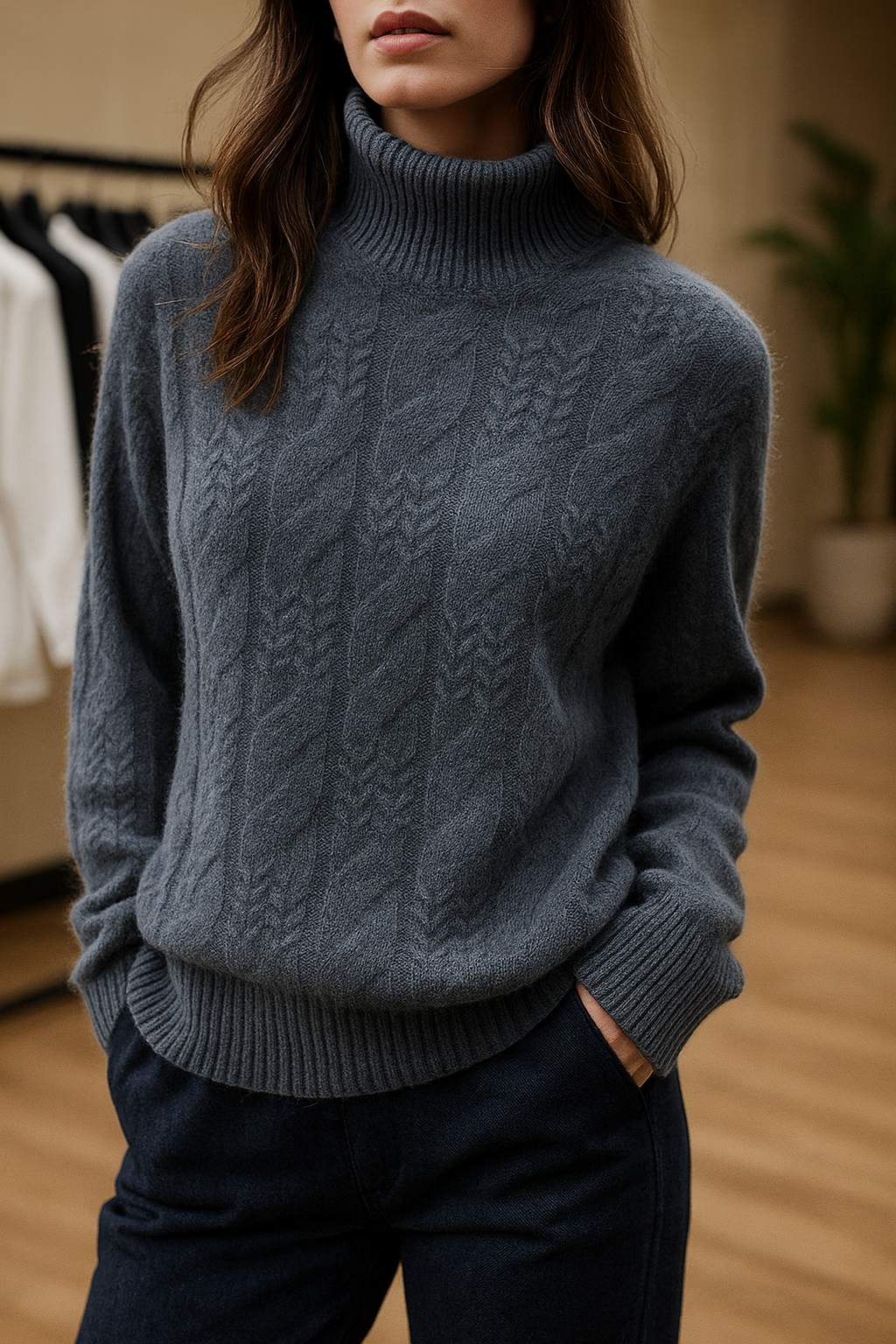 Rachel Womens Cable Knit Cashmere Blend Sweater