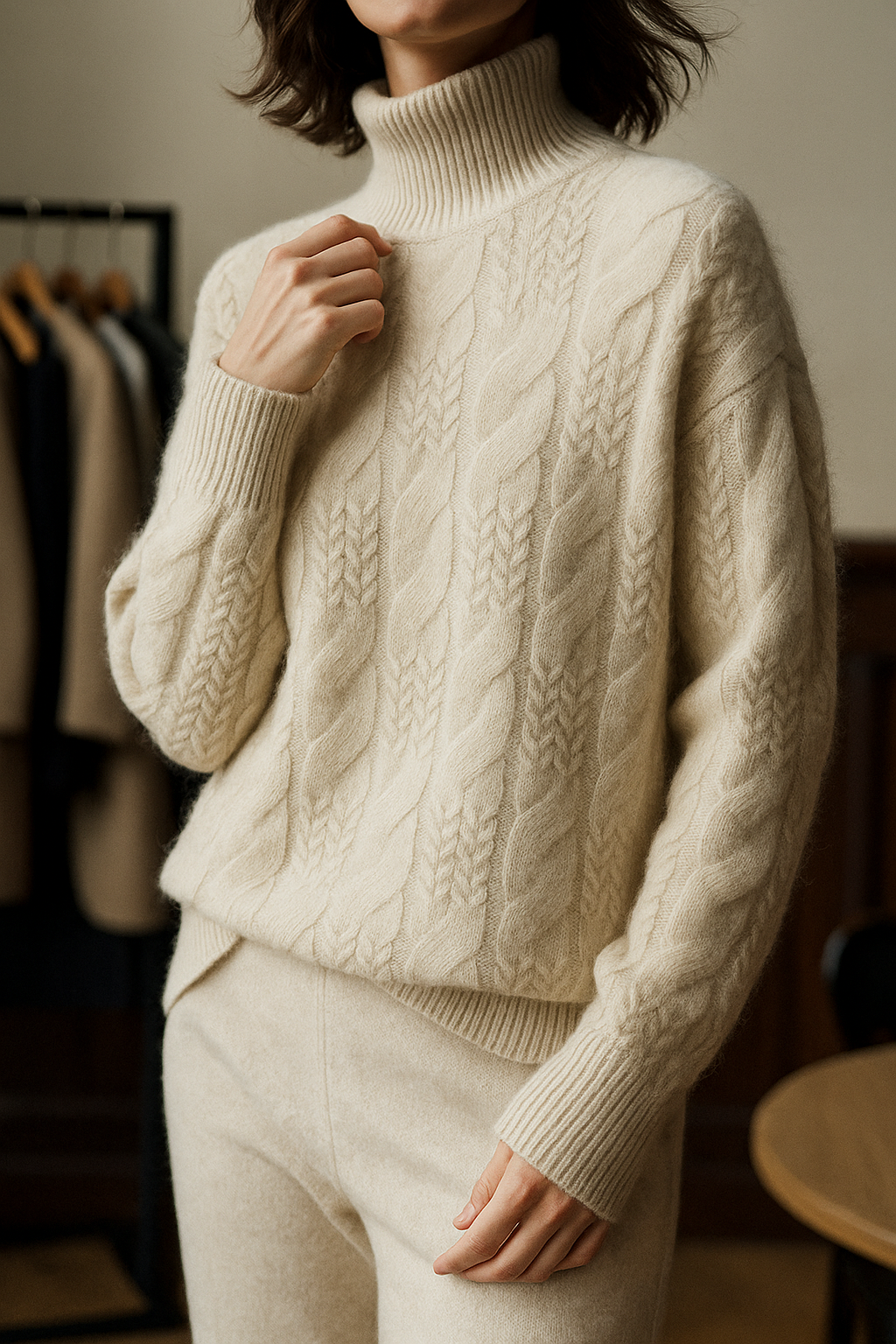Rachel Womens Cable Knit Cashmere Blend Sweater