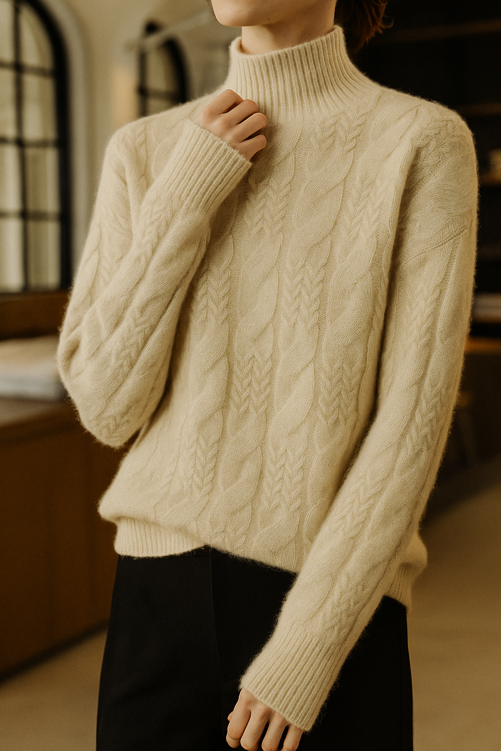 Rachel Womens Cable Knit Cashmere Blend Sweater