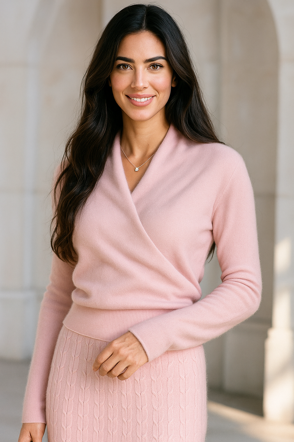 Diana Womens Cashmere Sweater with Crossover Collar
