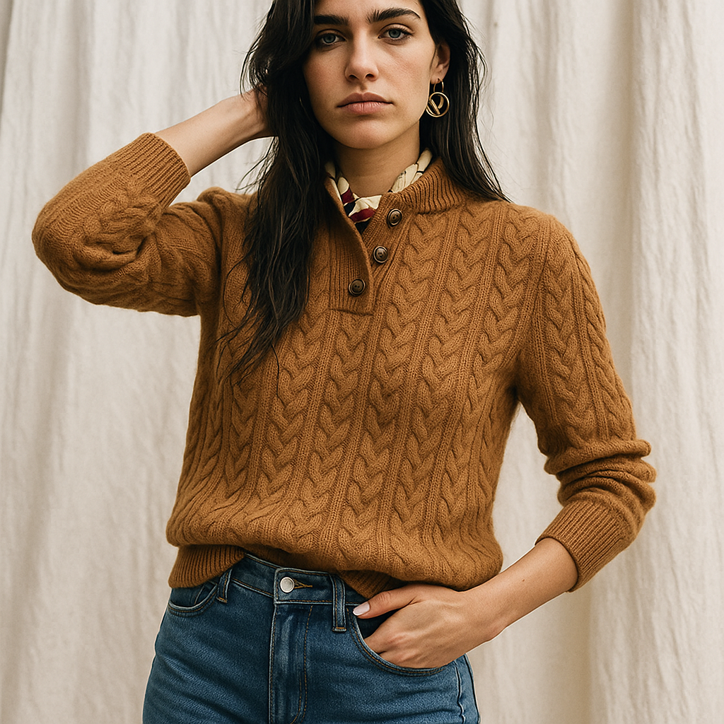 Arden Womens Button-Up Cable Knit Sweater