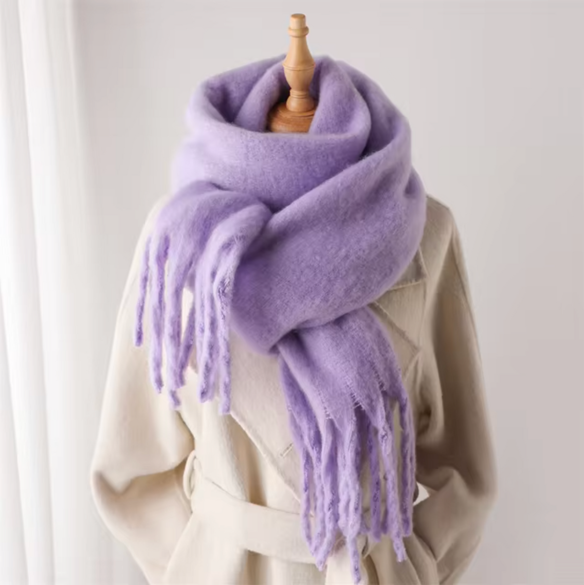 Elyra Womens Pashmina Scarf with Long Tassels in Purple