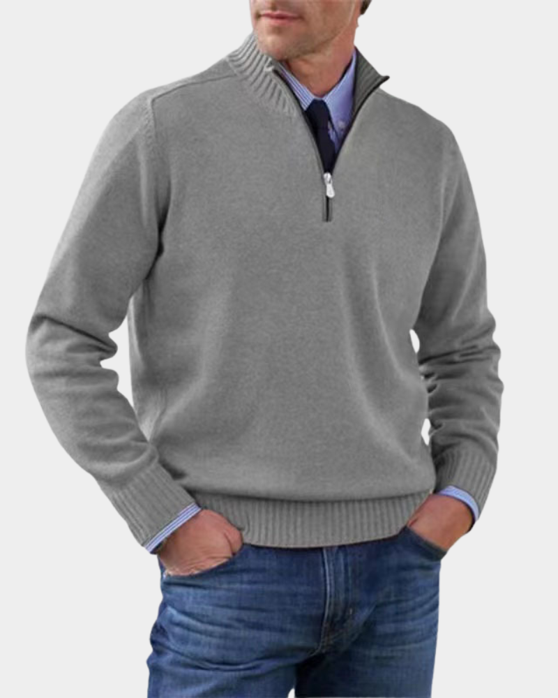 Hezron Mens Zip-Up Sweater, Lightweight Warmth in Grey