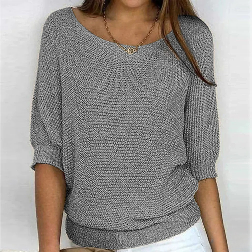 Euna Womens Soft Knit Sweater, Relaxed Comfort in Grey