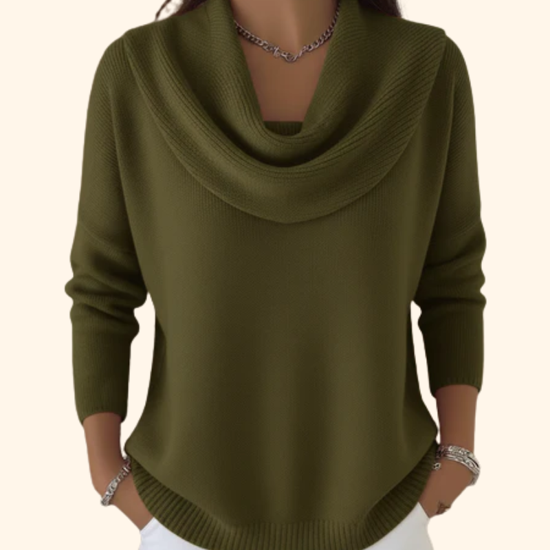 Tasha Womens Cowl Neck Cotton Sweater in Army Green