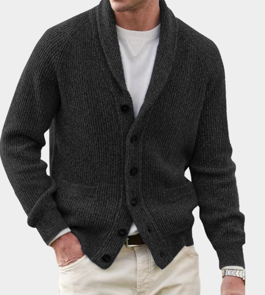 Seth Mens Shawl Collar Cardigan, Dense Knit in Black