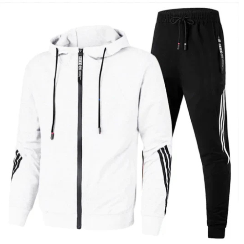 David Mens Two-Piece Hoodie Set with Matching Pants in White