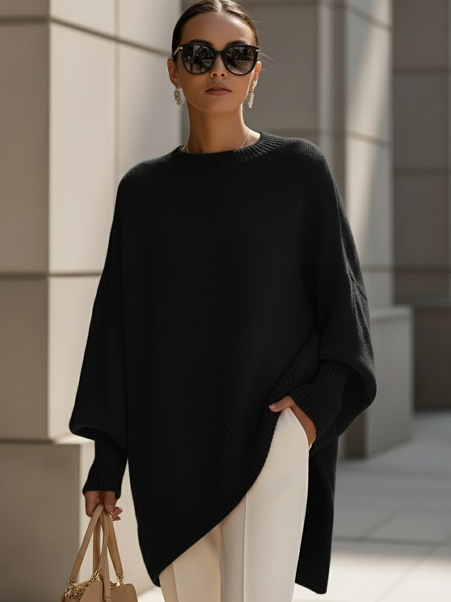 Marie Womens Oversized Poncho Sweater in Black