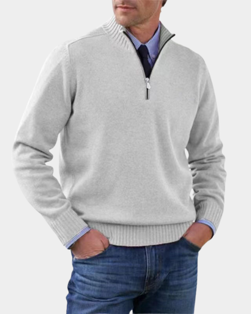 Hezron Mens Zip-Up Sweater, Lightweight Warmth in White