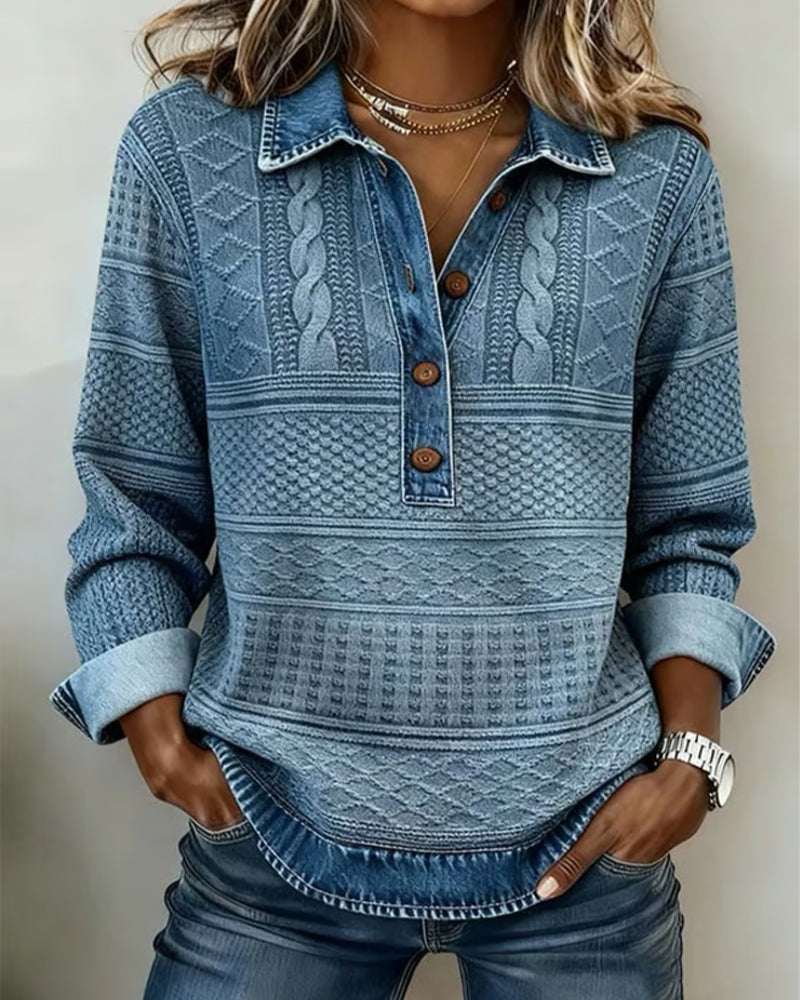 Kelli Womens Cable Knit Sweater with Collar in Blue