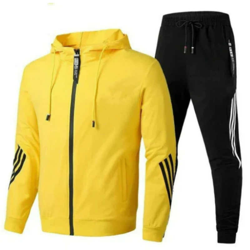 David Mens Two-Piece Hoodie Set with Matching Pants in Yellow