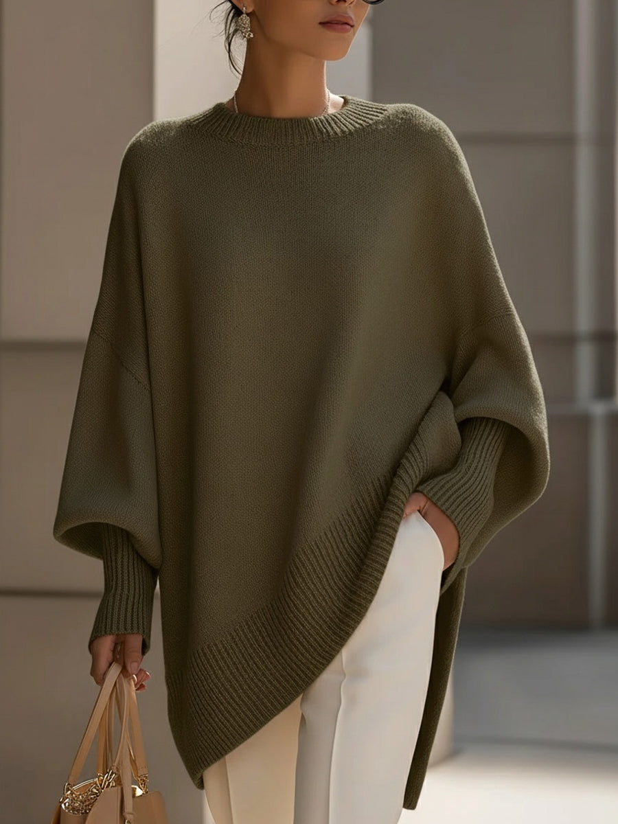 Marie Womens Oversized Poncho Sweater in Olive Green