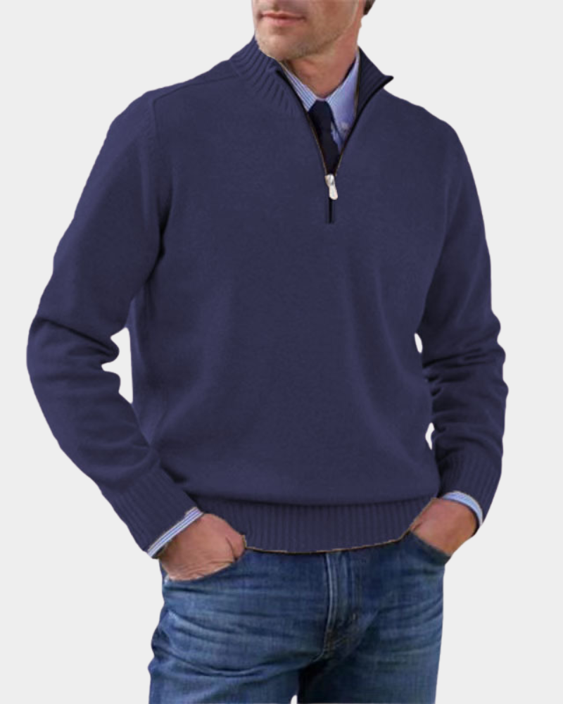 Hezron Mens Zip-Up Sweater, Lightweight Warmth in Navy