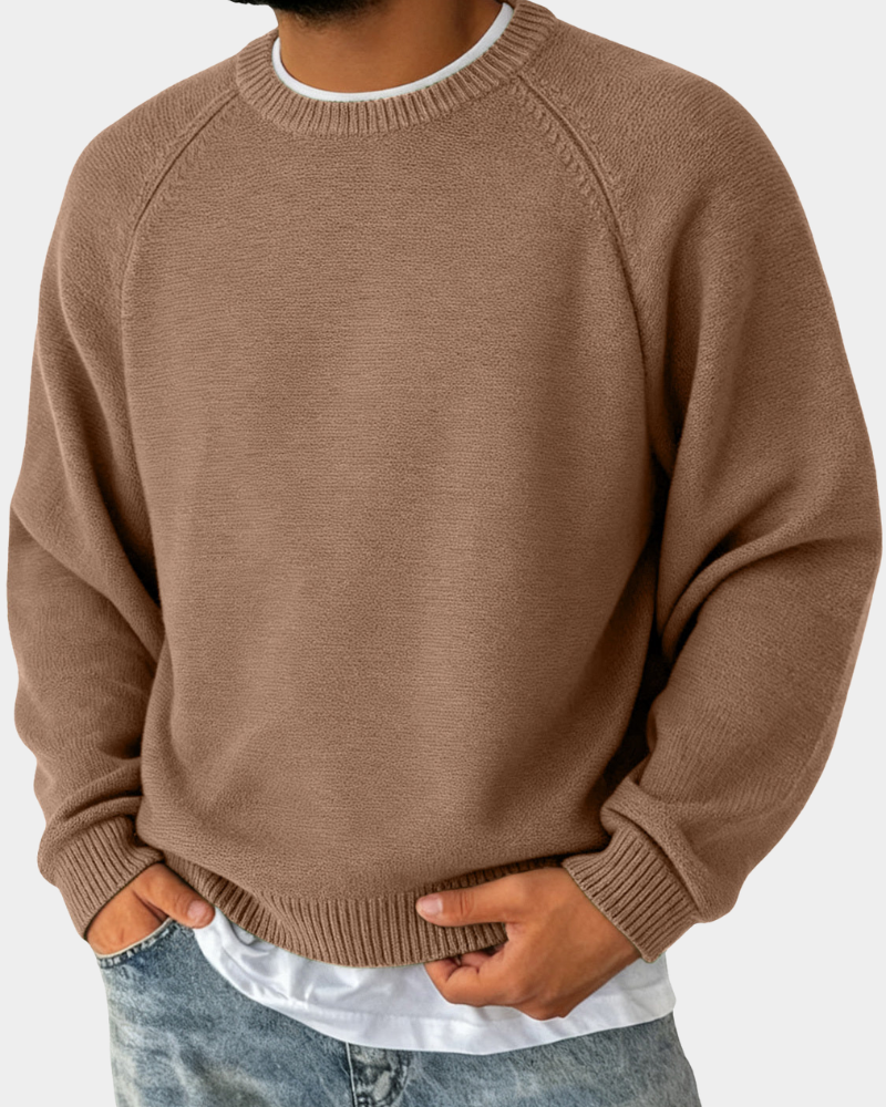 Evander Mens Crew Neck Sweater, Lightweight Layer in Brown