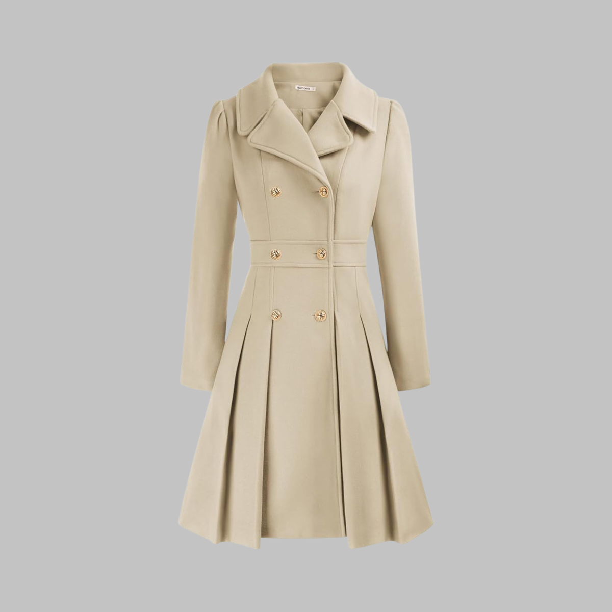 Dami Womens Double Button Coat with Long Sleeves in Beige