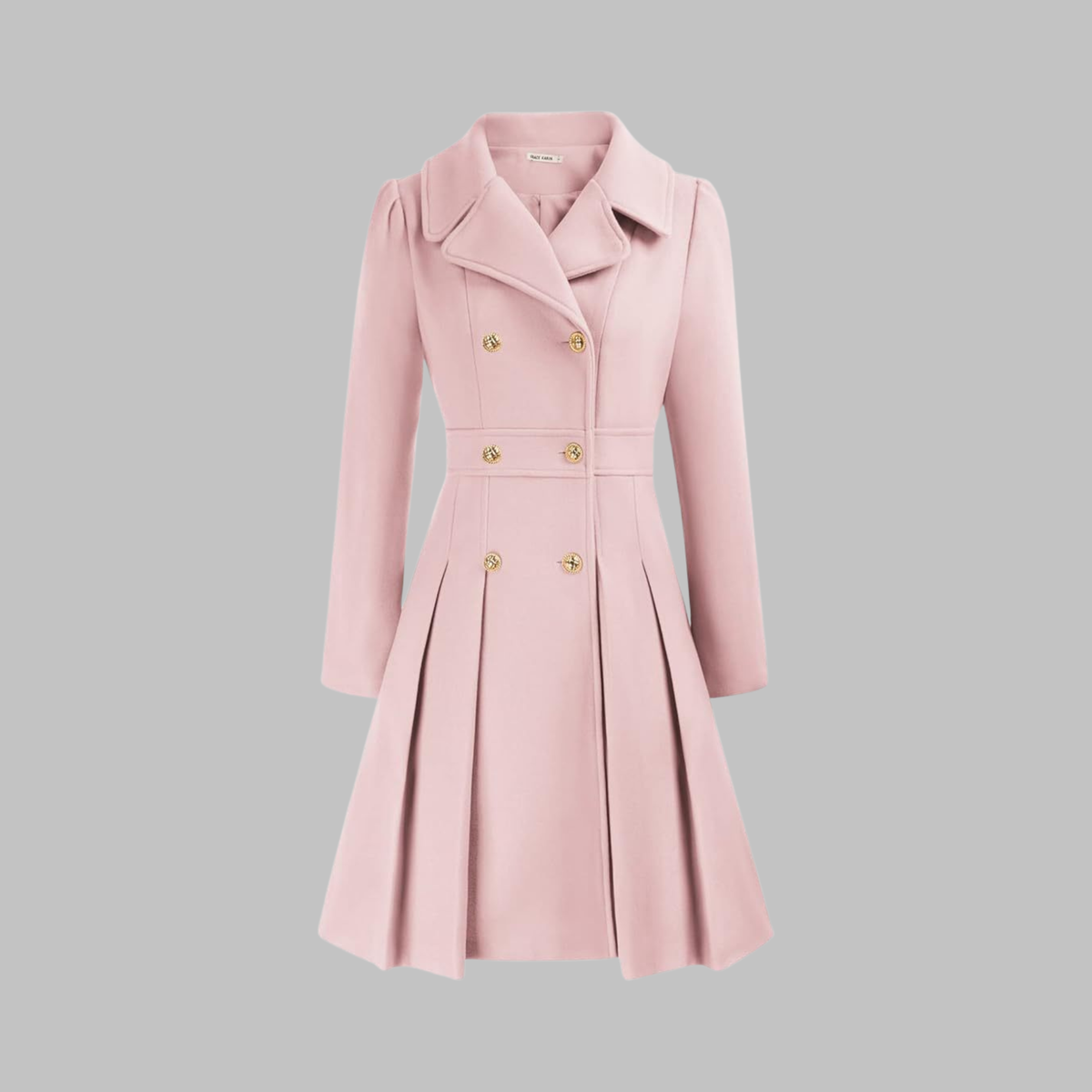 Dami Womens Double Button Coat with Long Sleeves in Light Pink