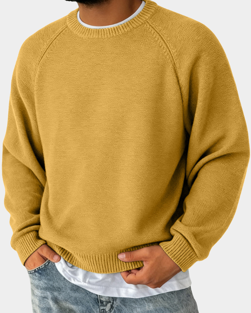 Evander Mens Crew Neck Sweater, Lightweight Layer in Yellow