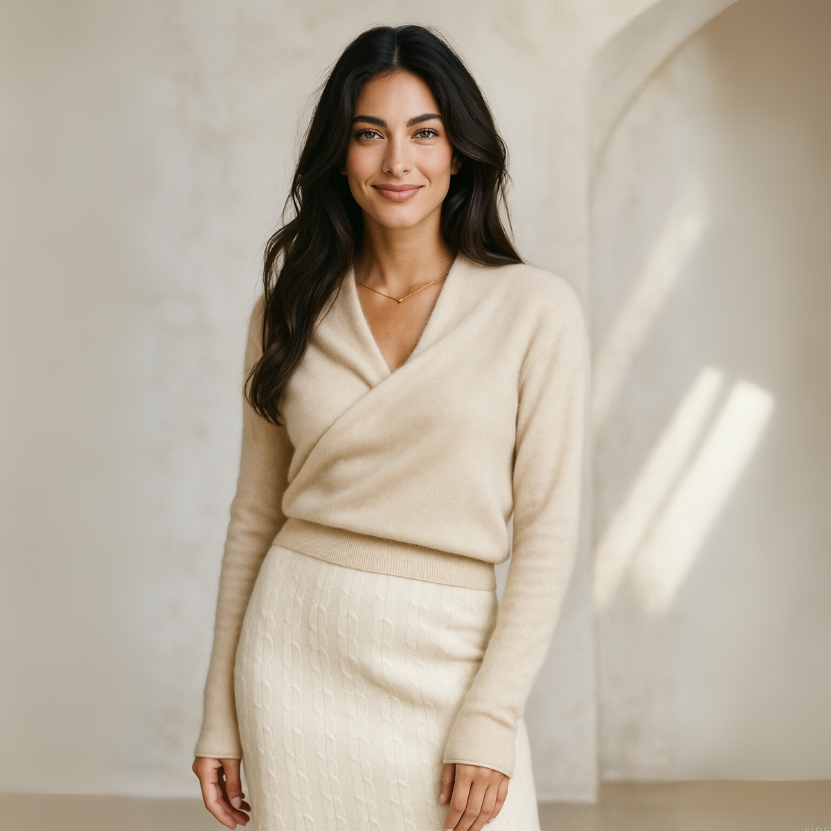 Diana Womens Cashmere Sweater with Crossover Collar