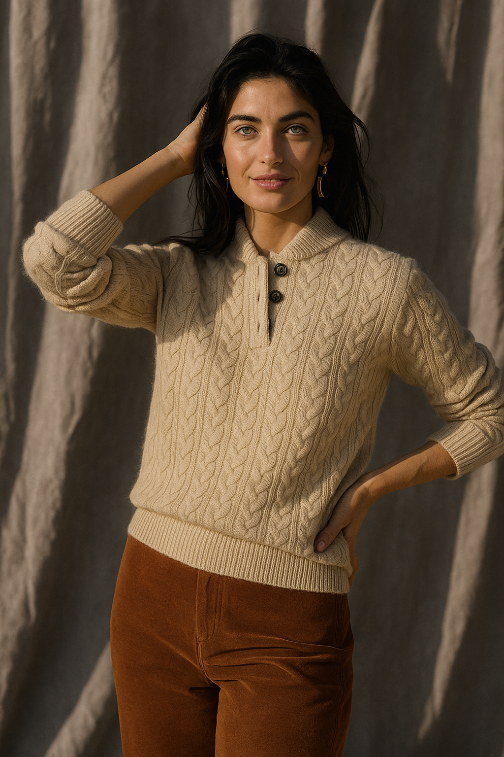 Arden Womens Button-Up Cable Knit Sweater