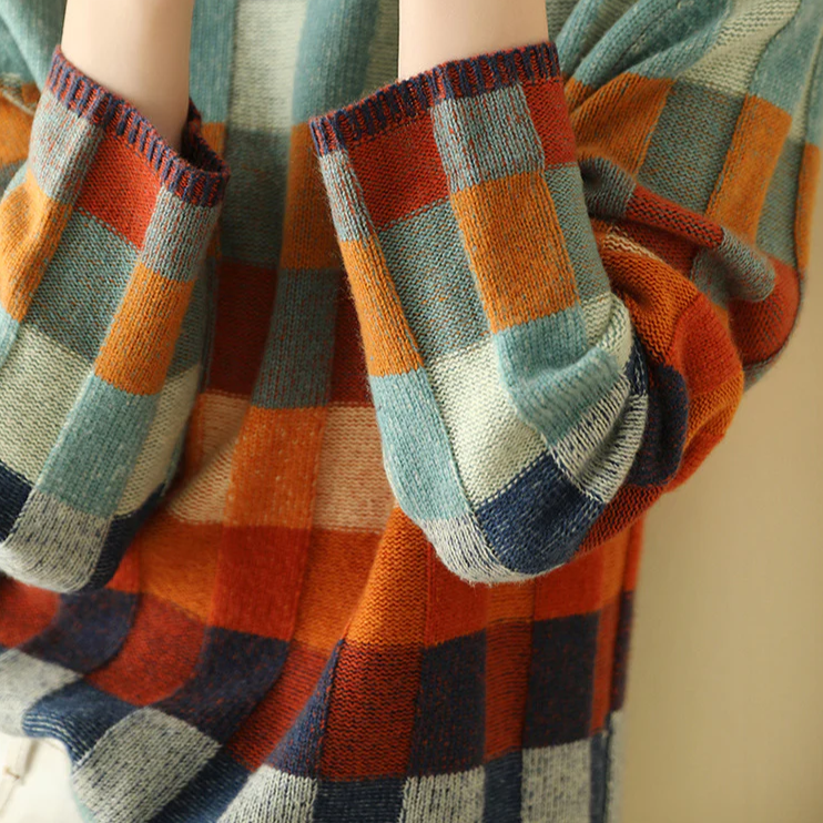 Holly Womens Cashmere Sweater with Block Check