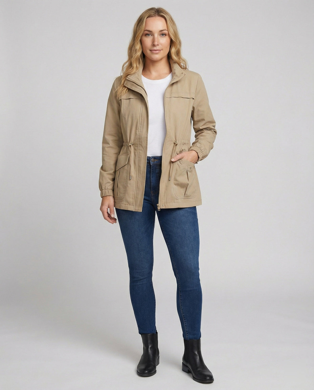 Kristy Womens Utility Jacket with Drawstring Waist