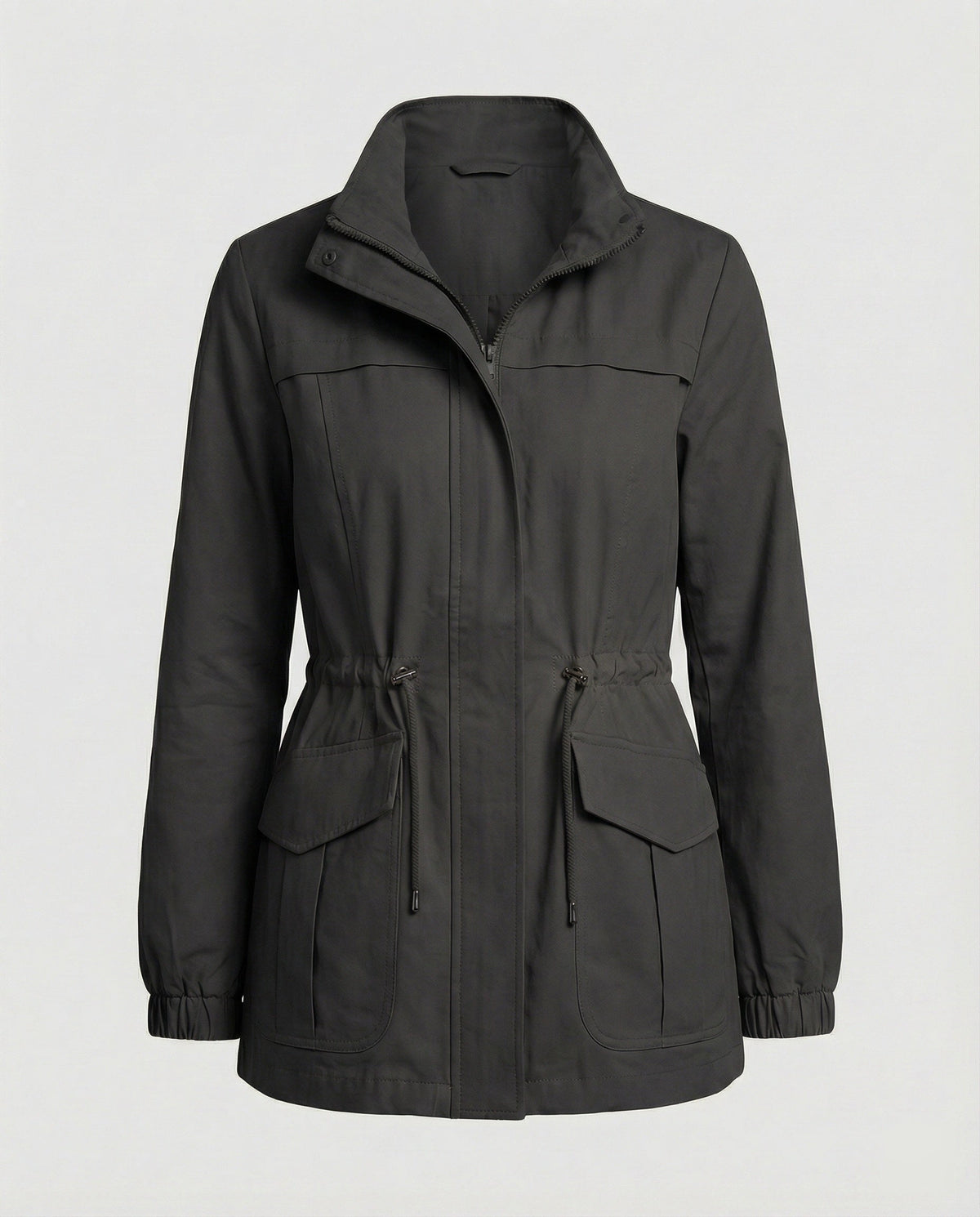 Kristy Womens Utility Jacket with Drawstring Waist in Black