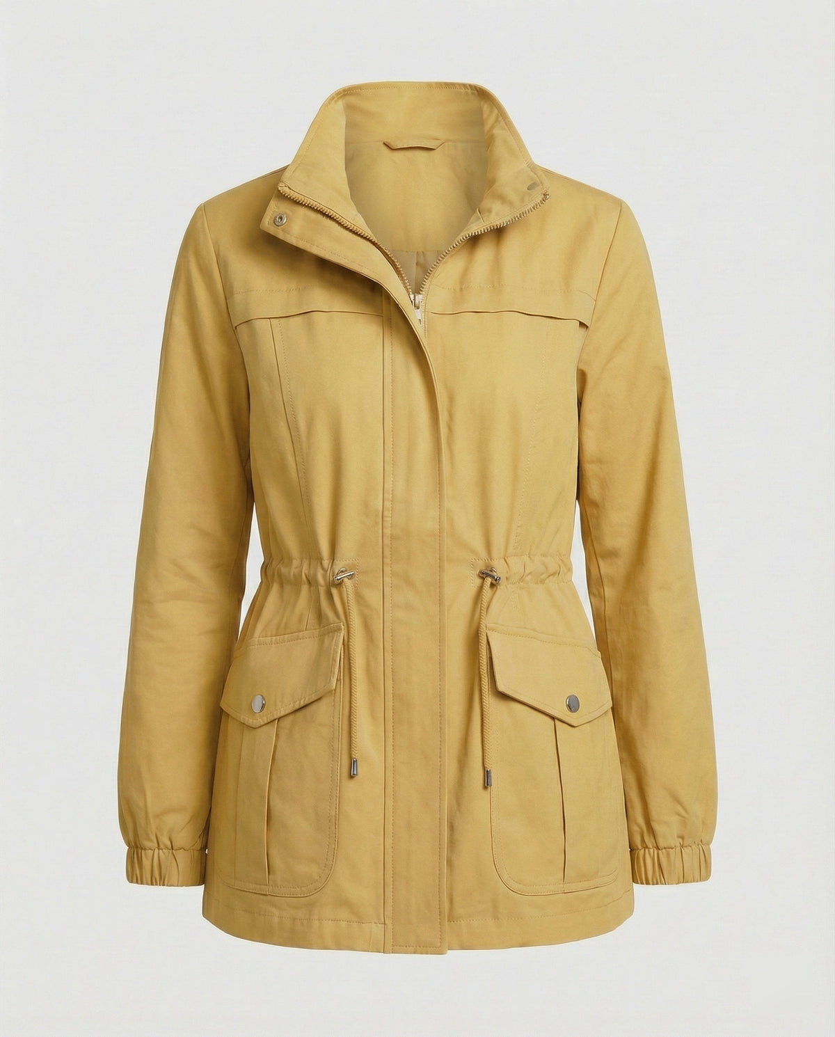 Kristy Womens Utility Jacket with Drawstring Waist in Yellow