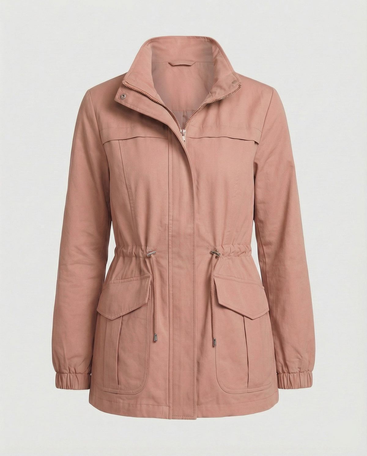 Kristy Womens Utility Jacket with Drawstring Waist in Pink