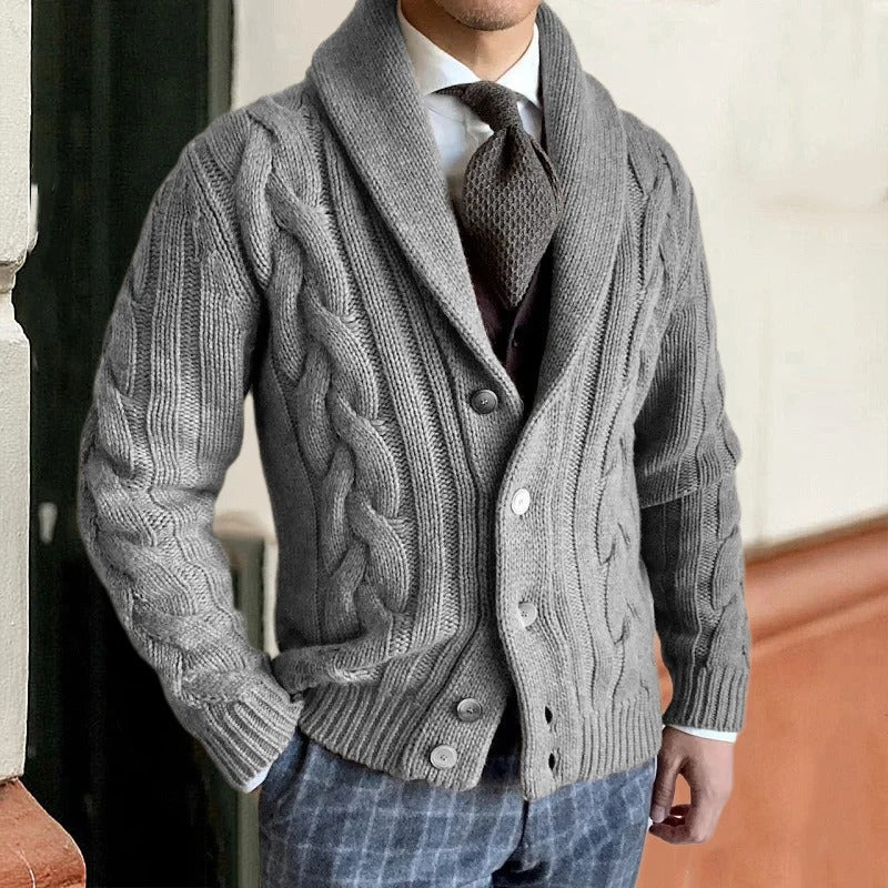 Étienne Mens Warm Knit Cardigan Sweater in Grey