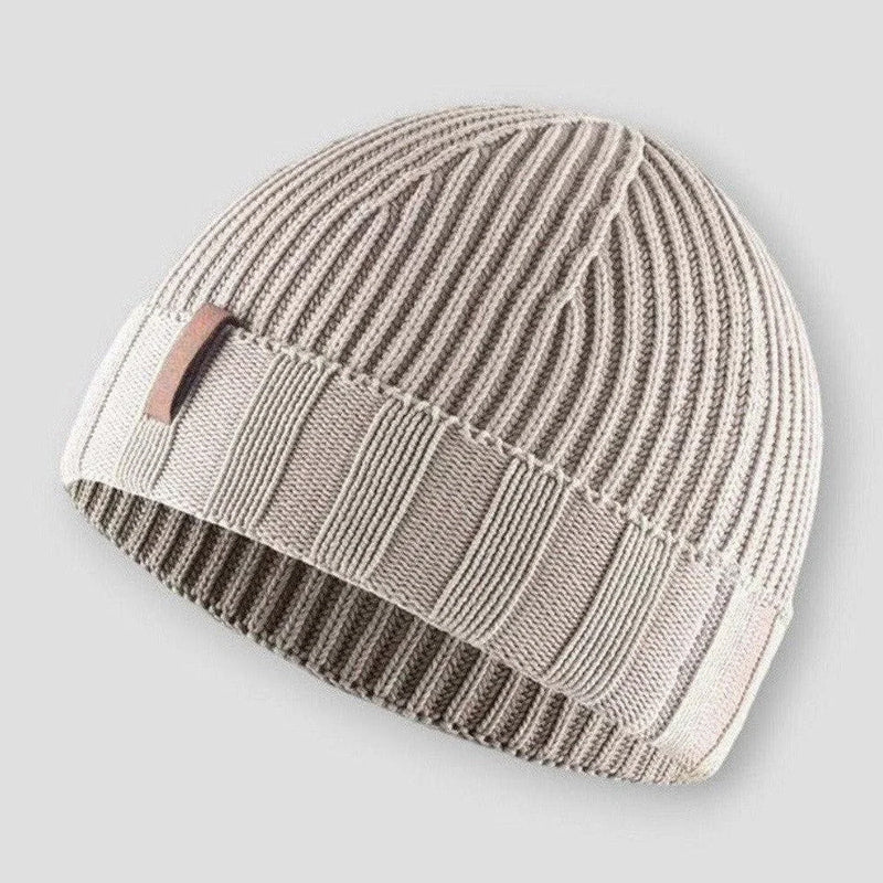 Adam Mens Knitted Beanie with Vintage Knit in Beige