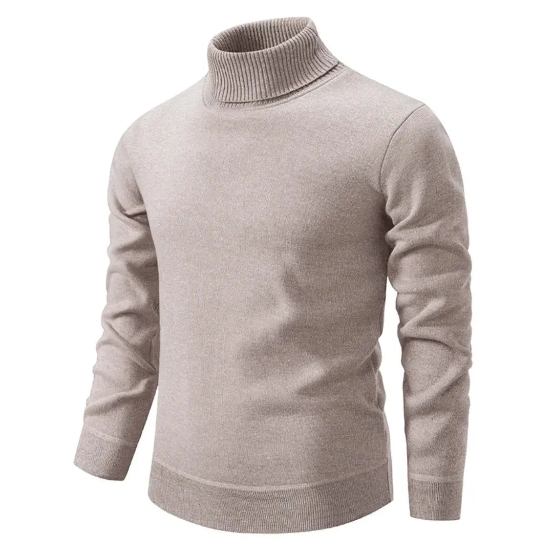 Alex Mens Turtleneck Sweater in Soft Knit Blend in Light Brown