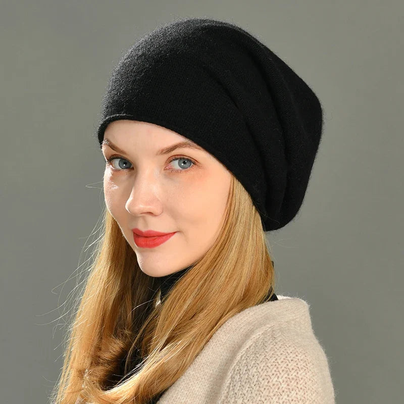 Jennifer Womens Cashmere Wool Beanie in Black