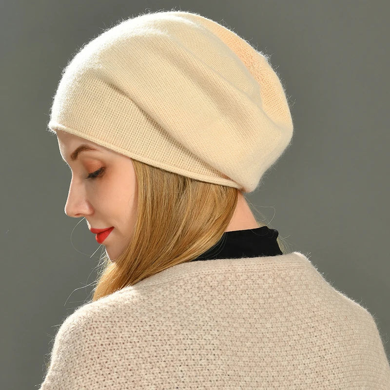 Jennifer Womens Cashmere Wool Beanie in Beige