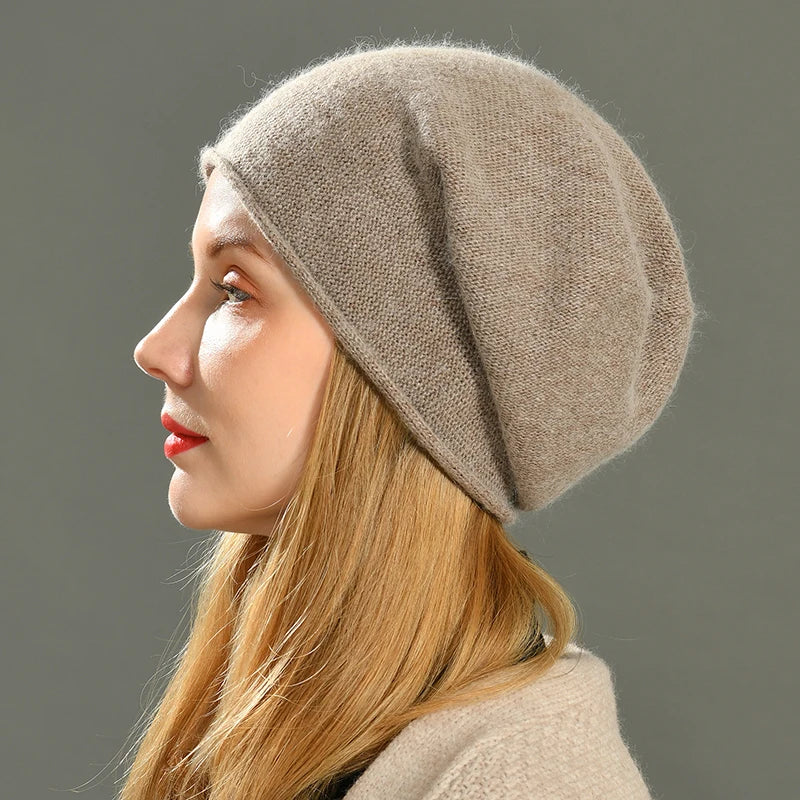 Jennifer Womens Cashmere Wool Beanie in Taupe