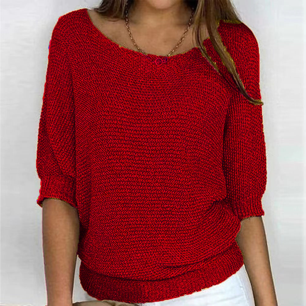 Euna Womens Soft Knit Sweater, Relaxed Comfort in Red