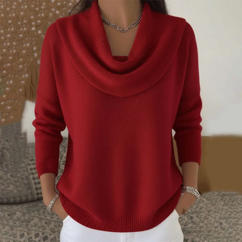 Tasha Womens Cowl Neck Cotton Sweater in Red