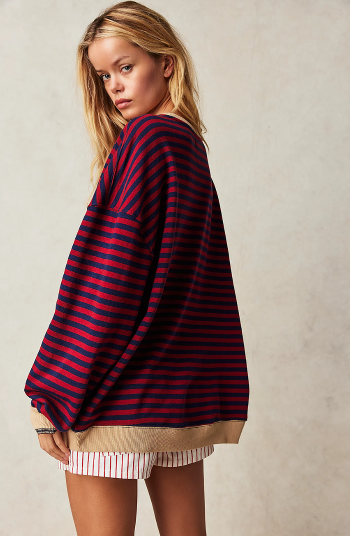 Crystal Womens Oversized Striped Sweatshirt with Neon Trim