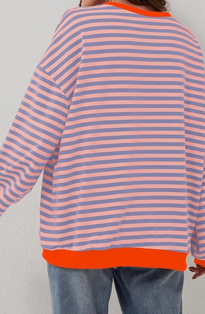 Crystal Womens Oversized Striped Sweatshirt with Neon Trim