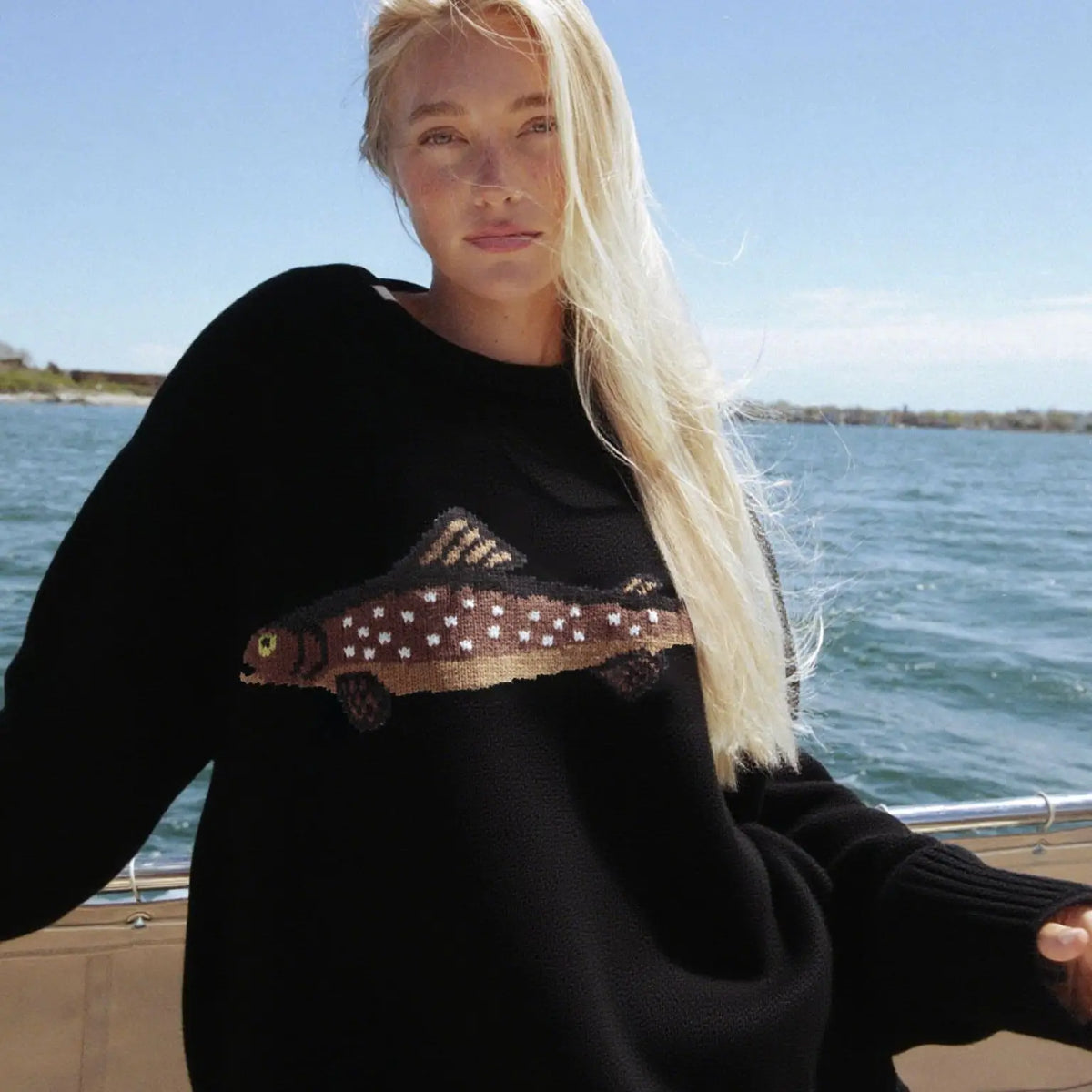 Hadley Womens Half-Zip Knit Sweater with Fish Pattern