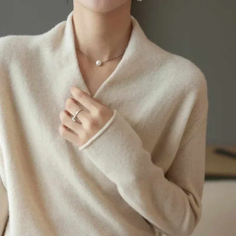 Wendy Womens V-Neck Wrap Sweater in Cashmere Knit
