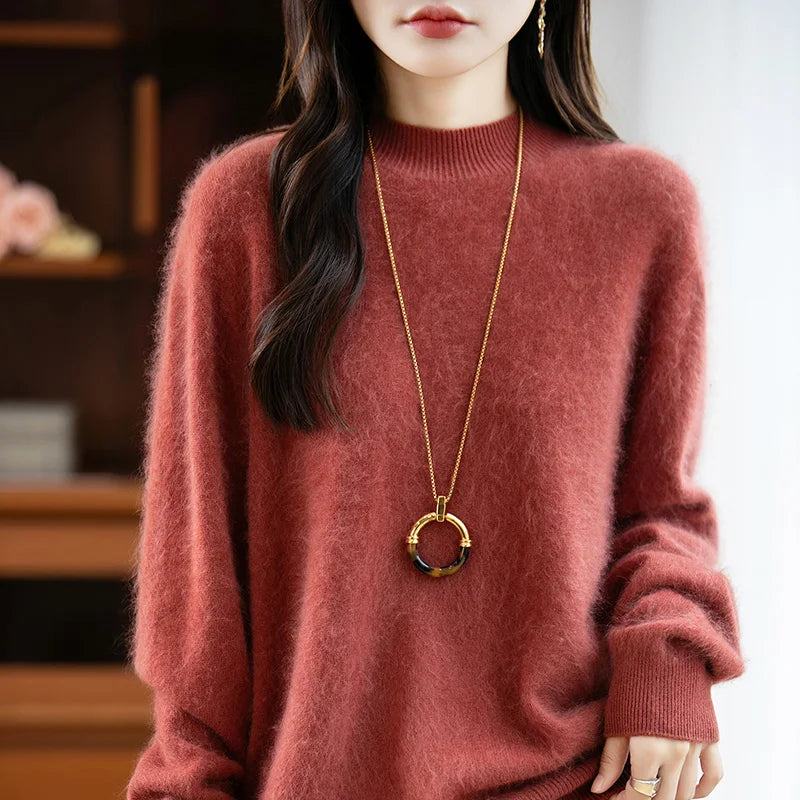Arabelle Womens Cashmere Wool Blend High Neck Sweater in Pink