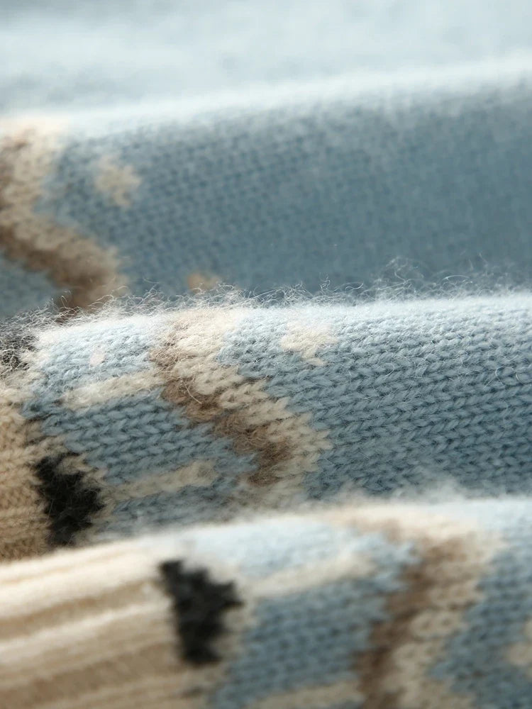 Carly Womens Fair Isle Cashmere Sweater with Mock Neck