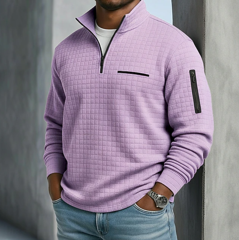 Chad Mens Quarter-Zip Waffle Sweater in Purple
