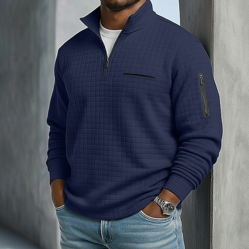 Chad Mens Quarter-Zip Waffle Sweater in Navy