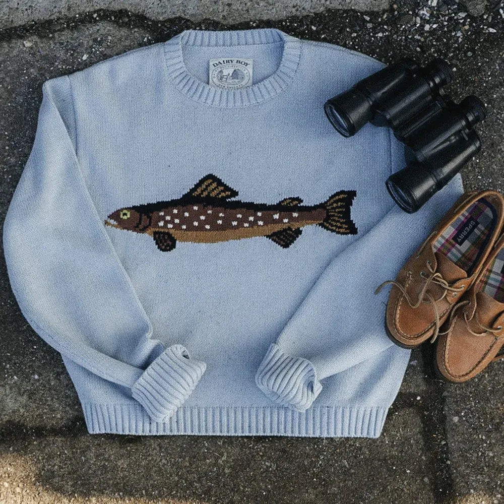 Hadley Womens Half-Zip Knit Sweater with Fish Pattern