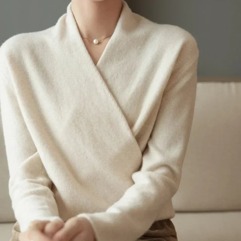 Wendy Womens V-Neck Wrap Sweater in Cashmere Knit